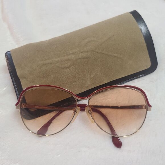 Yves Saint Laurent Oversized Gold & Red Gradient 80s Vintage Sunglasses w/ Case main image 10